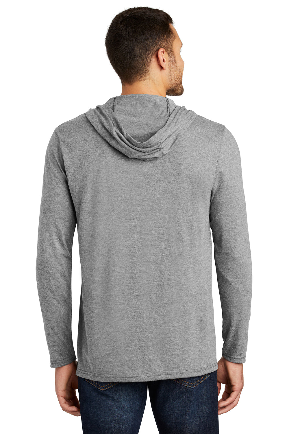 District DM139 Mens Perfect Tri Long Sleeve Hooded T-Shirt Hoodie Grey Frost Back