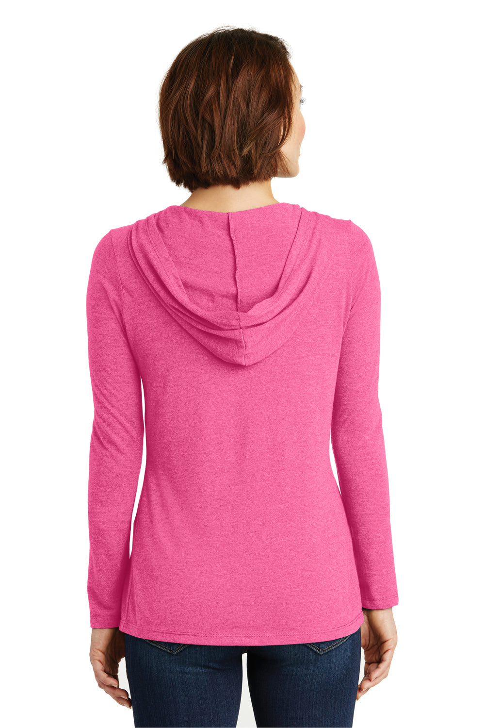 District DM139L Womens Perfect Tri Long Sleeve Hooded T-Shirt Hoodie Fuchsia Pink Frost Back