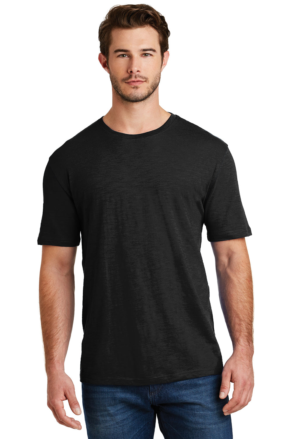 District DM3000 Mens Super Slub Short Sleeve Crewneck T-Shirt Black Front