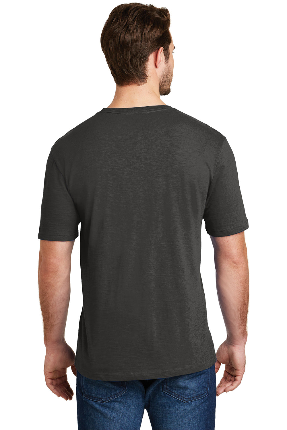 District DM3000 Mens Super Slub Short Sleeve Crewneck T-Shirt Charcoal Grey Back