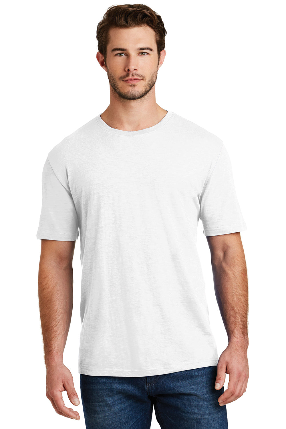 District DM3000 Mens Super Slub Short Sleeve Crewneck T-Shirt White Front