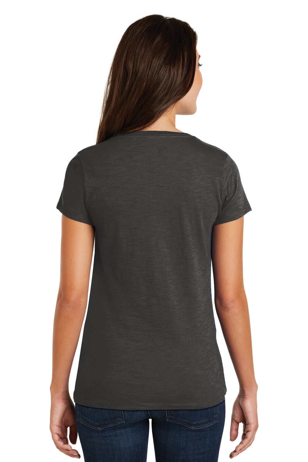District DM3501 Womens Super Slub Short Sleeve V-Neck T-Shirt Charcoal Grey Back