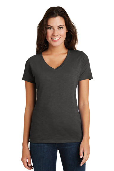 District DM3501 Womens Super Slub Short Sleeve V-Neck T-Shirt Charcoal Grey Front