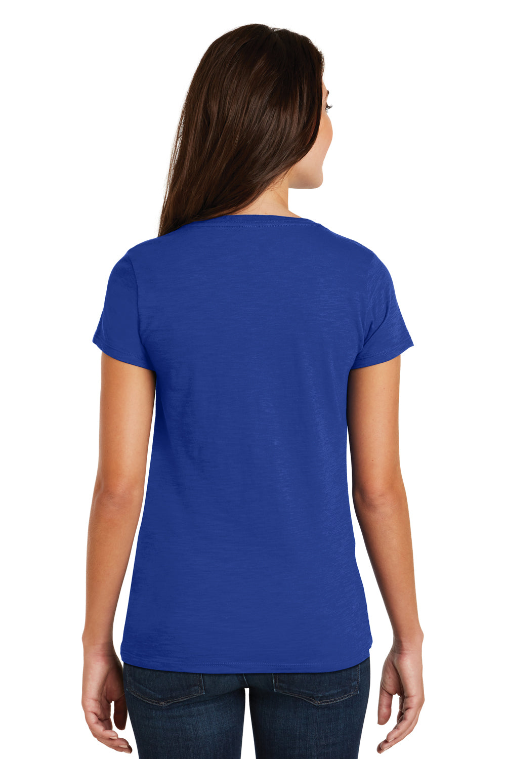 District DM3501 Womens Super Slub Short Sleeve V-Neck T-Shirt Royal Blue Back
