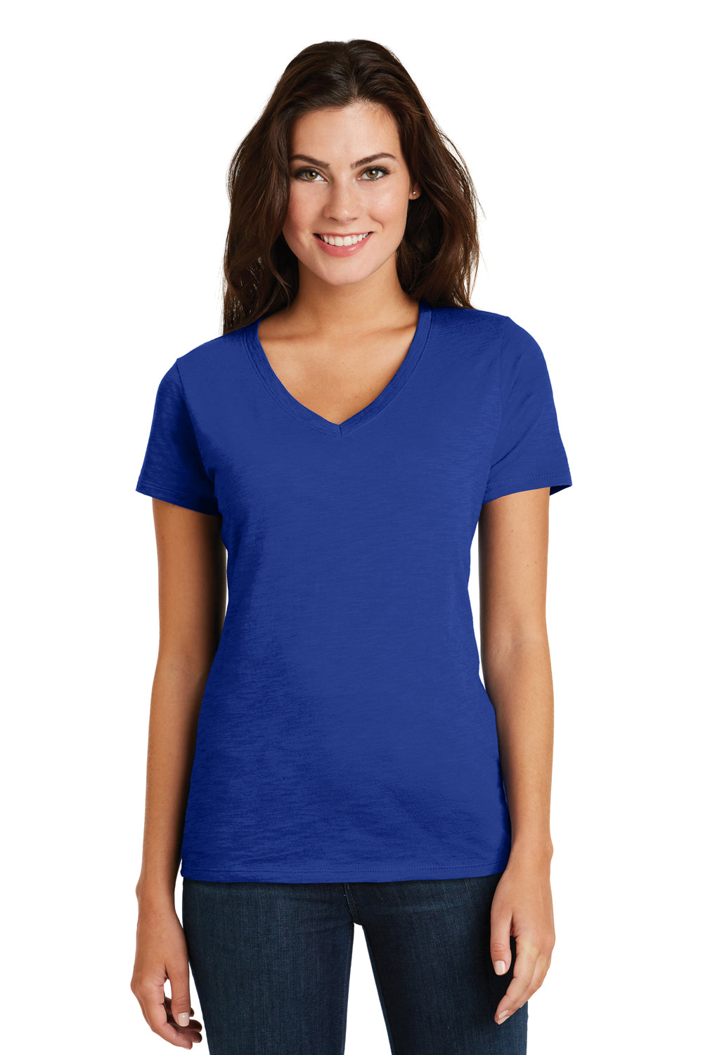 District DM3501 Womens Super Slub Short Sleeve V-Neck T-Shirt Royal Blue Front
