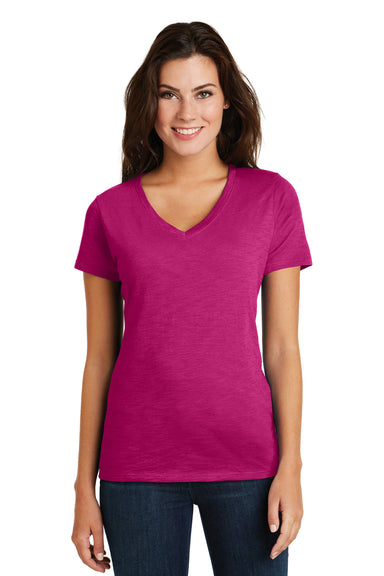 District DM3501 Womens Super Slub Short Sleeve V-Neck T-Shirt Azalea Pink Front