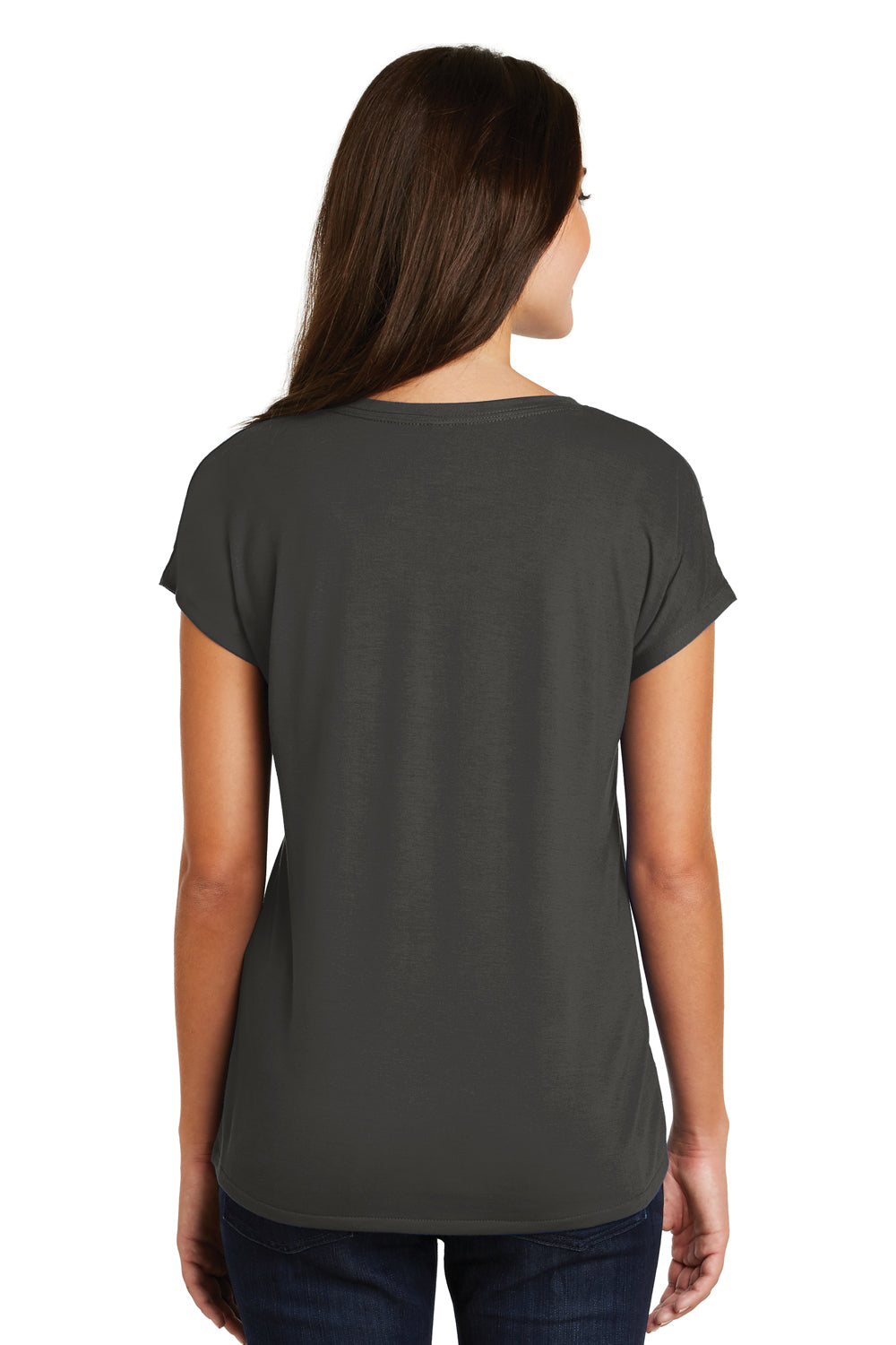 District DM412 Womens Drapey Dolman Short Sleeve Scoop Neck T-Shirt Charcoal Grey Back