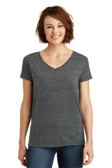 District DM465 Womens Cosmic Short Sleeve V-Neck T-Shirt Black/Grey Front