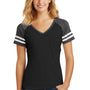 District Womens Game Short Sleeve V-Neck T-Shirt - Black/Heather Charcoal Grey