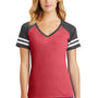 District Womens Game Short Sleeve V-Neck T-Shirt - Heather Red/Heather Charcoal Grey