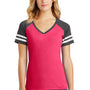 District Womens Game Short Sleeve V-Neck T-Shirt - Heather Watermelon Pink/Heather Charcoal Grey
