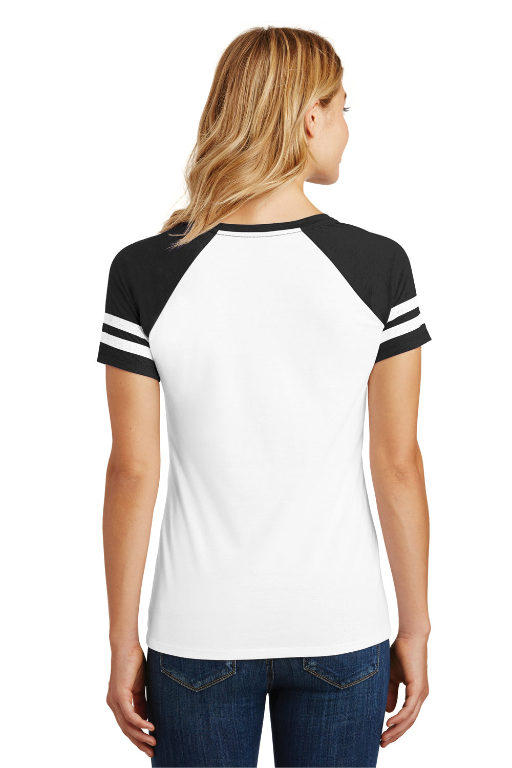 District DM476 Womens Game Short Sleeve V-Neck T-Shirt White/Black Back