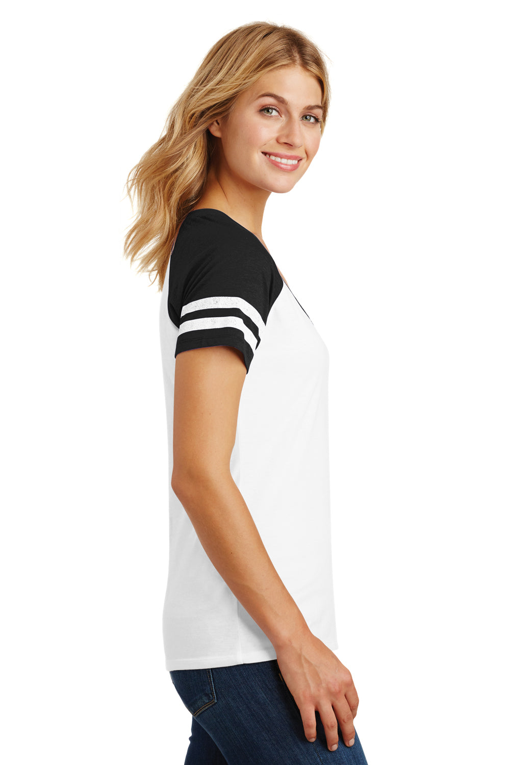 District DM476 Womens Game Short Sleeve V-Neck T-Shirt White/Black Side