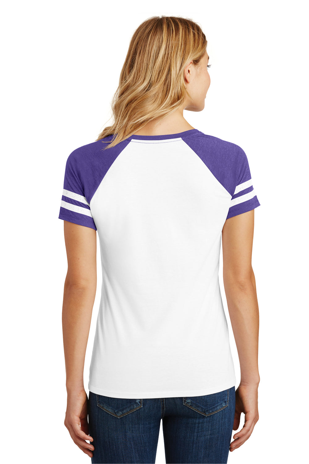 District DM476 Womens Game Short Sleeve V-Neck T-Shirt White/Heather Purple Back