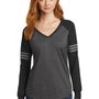 District Womens Game Long Sleeve V-Neck T-Shirt - Heather Charcoal Grey/Black/Silver Grey - Closeout