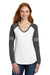District DM477 Womens Game Long Sleeve V-Neck T-Shirt White/Heather Charcoal Grey/Silver Grey Front