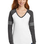 District Womens Game Long Sleeve V-Neck T-Shirt - White/Heather Charcoal Grey/Silver Grey - Closeout