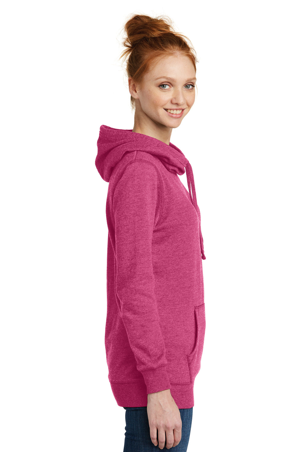 District DM493 Womens Fleece Hooded Sweatshirt Hoodie Heather Azalea Pink Side