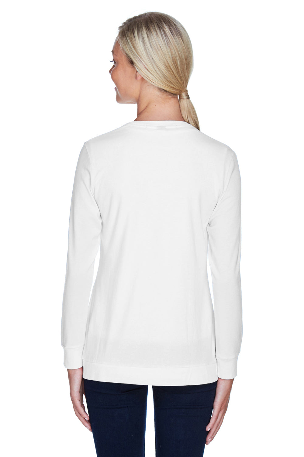 Devon & Jones DP181W Womens Perfect Fit Ribbon Cardigan Sweater White Back