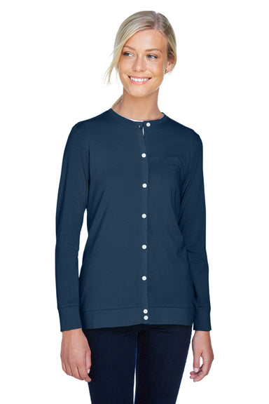 Devon & Jones DP181W Womens Perfect Fit Ribbon Cardigan Sweater Navy Blue Front