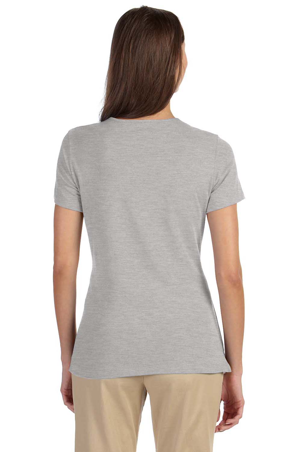 Devon & Jones DP182W Womens Perfect Fit Short Sleeve Crewneck T-Shirt Heather Grey Back