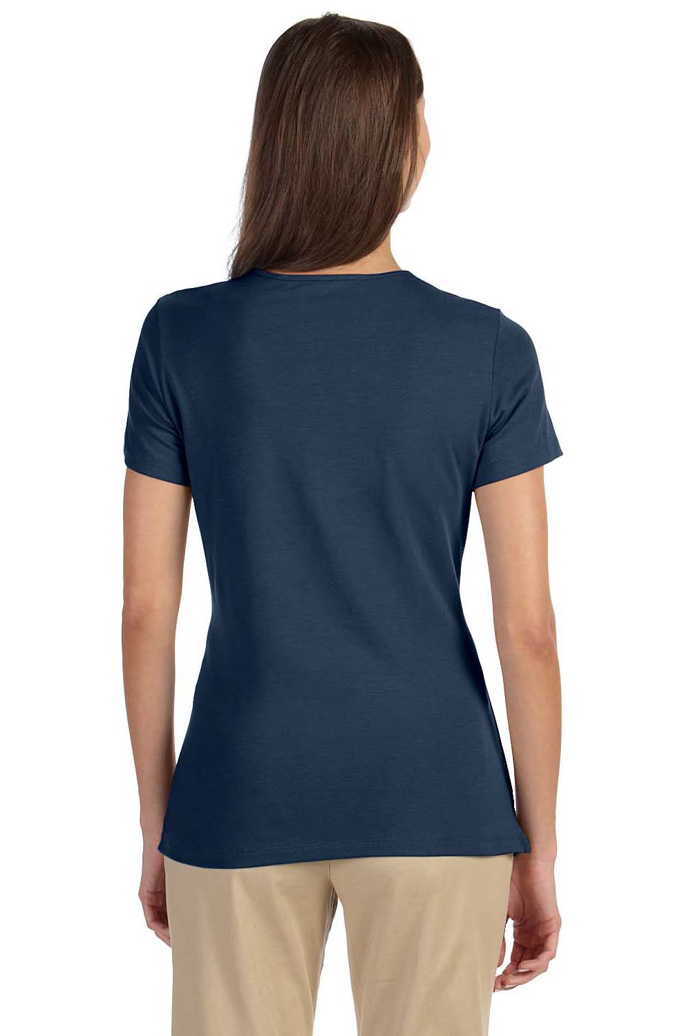 Devon & Jones DP182W Womens Perfect Fit Short Sleeve Crewneck T-Shirt Navy Blue Back