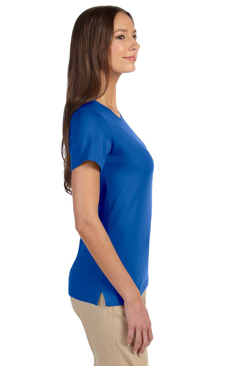 Devon & Jones DP182W Womens Perfect Fit Short Sleeve Crewneck T-Shirt French Blue Side