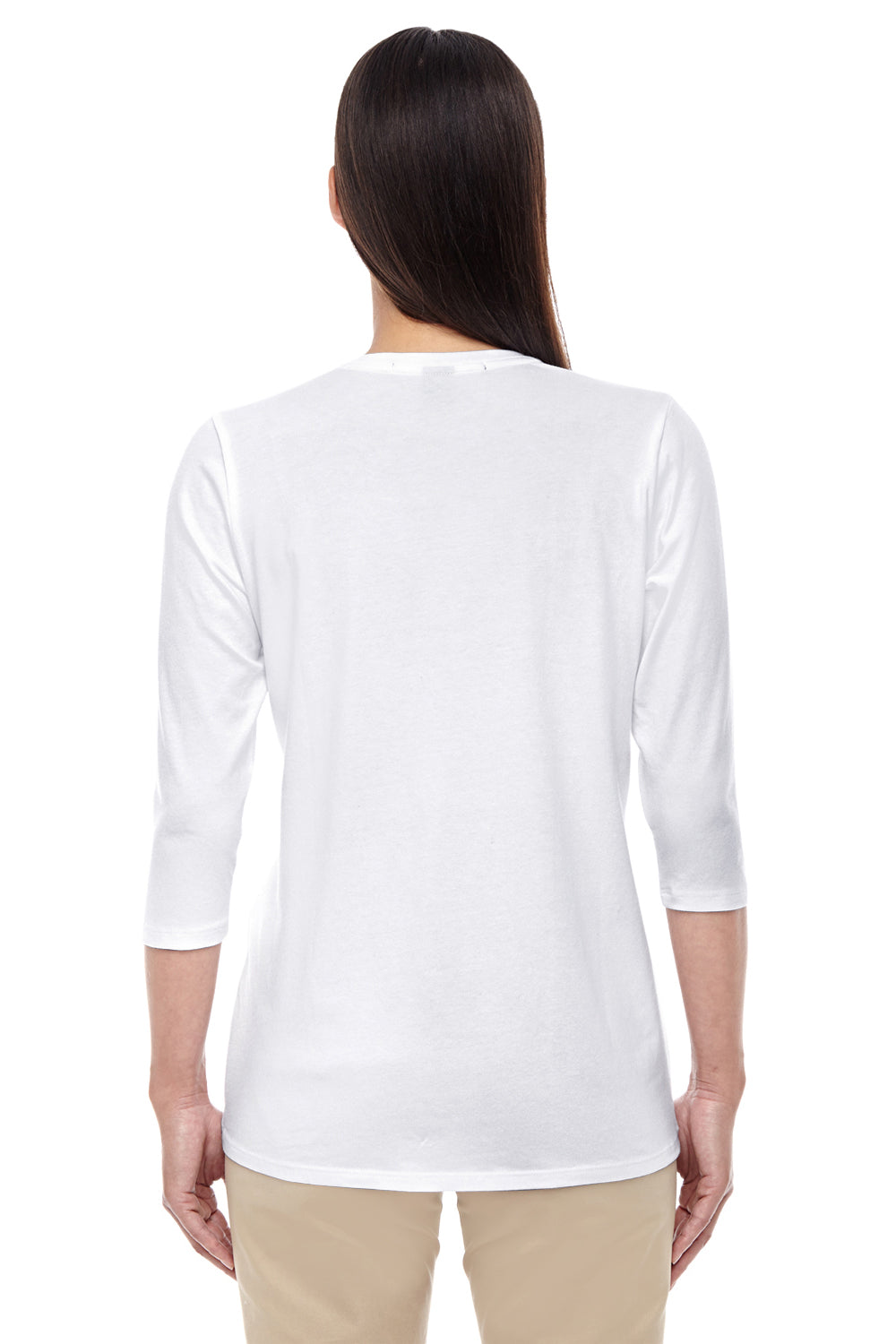 Devon & Jones DP184W Womens Perfect Fit 3/4 Sleeve V-Neck T-Shirt White Back