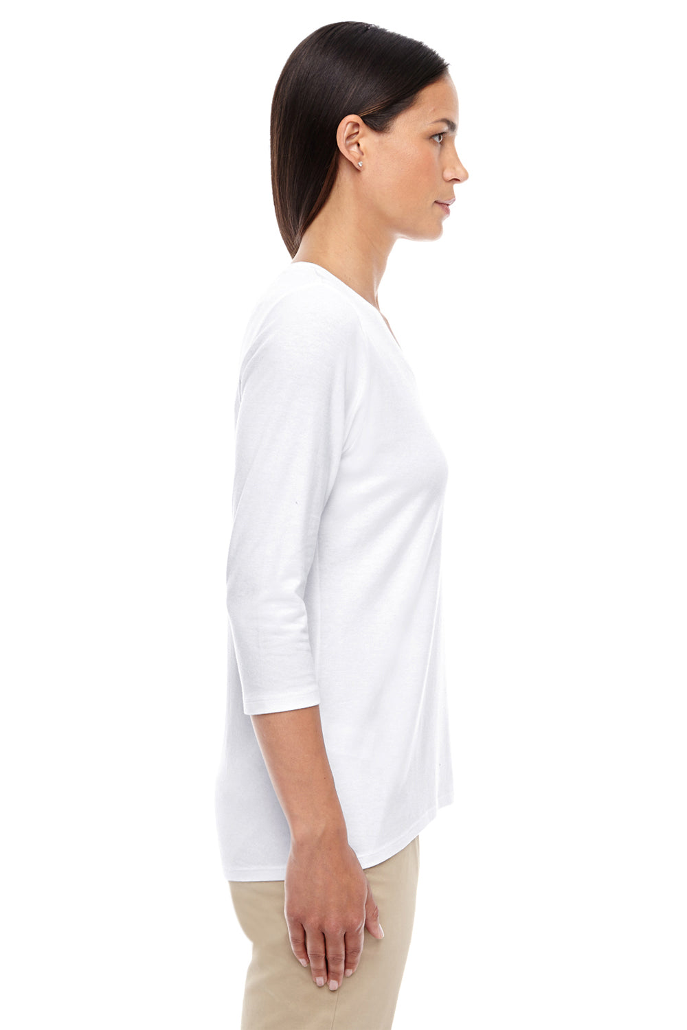 Devon & Jones DP184W Womens Perfect Fit 3/4 Sleeve V-Neck T-Shirt White Side