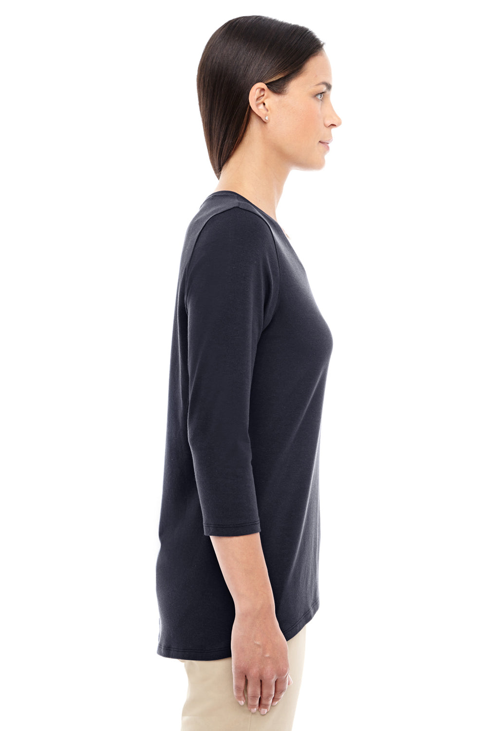 Devon & Jones DP184W Womens Perfect Fit 3/4 Sleeve V-Neck T-Shirt Black Side