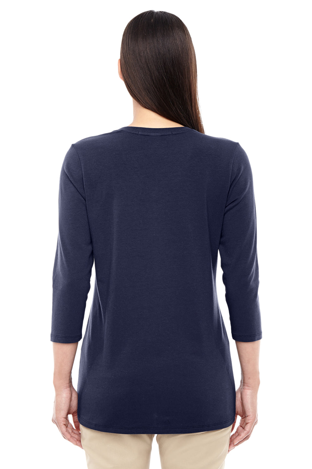 Devon & Jones DP184W Womens Perfect Fit 3/4 Sleeve V-Neck T-Shirt Navy Blue Back
