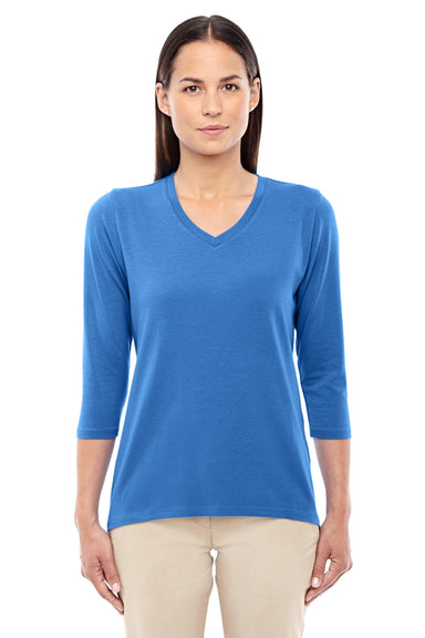 Devon & Jones DP184W Womens Perfect Fit 3/4 Sleeve V-Neck T-Shirt French Blue Front