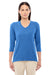 Devon & Jones DP184W Womens Perfect Fit 3/4 Sleeve V-Neck T-Shirt French Blue Front