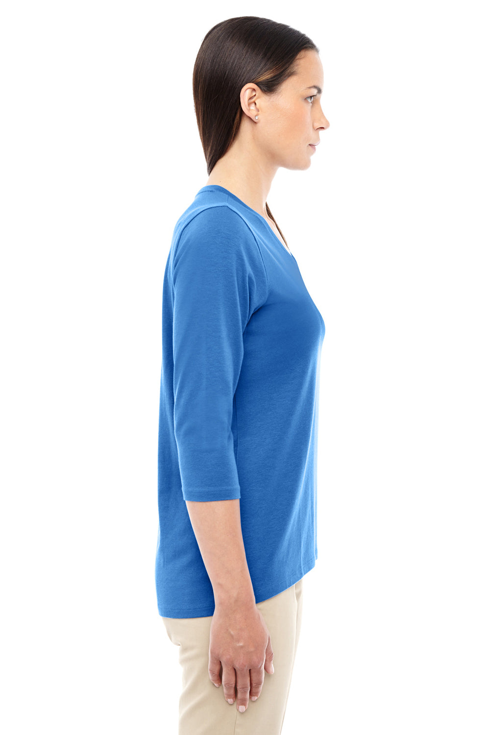 Devon & Jones DP184W Womens Perfect Fit 3/4 Sleeve V-Neck T-Shirt French Blue Side
