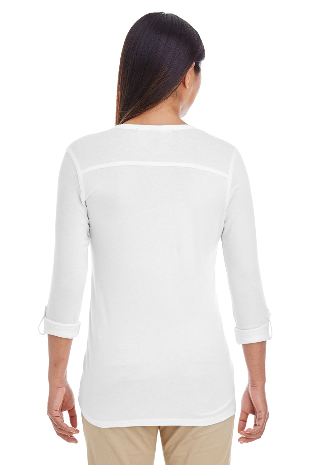 Devon & Jones DP186W Womens Perfect Fit Long Sleeve V-Neck T-Shirt White Back