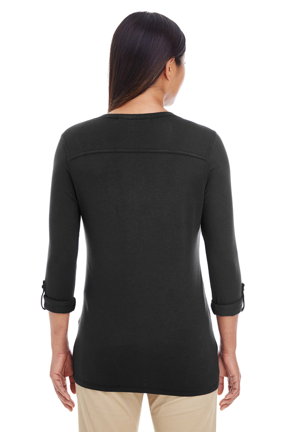 Devon & Jones DP186W Womens Perfect Fit Long Sleeve V-Neck T-Shirt Black Back