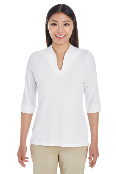 Devon & Jones DP188W Womens Perfect Fit 3/4 Sleeve Polo Shirt White Front
