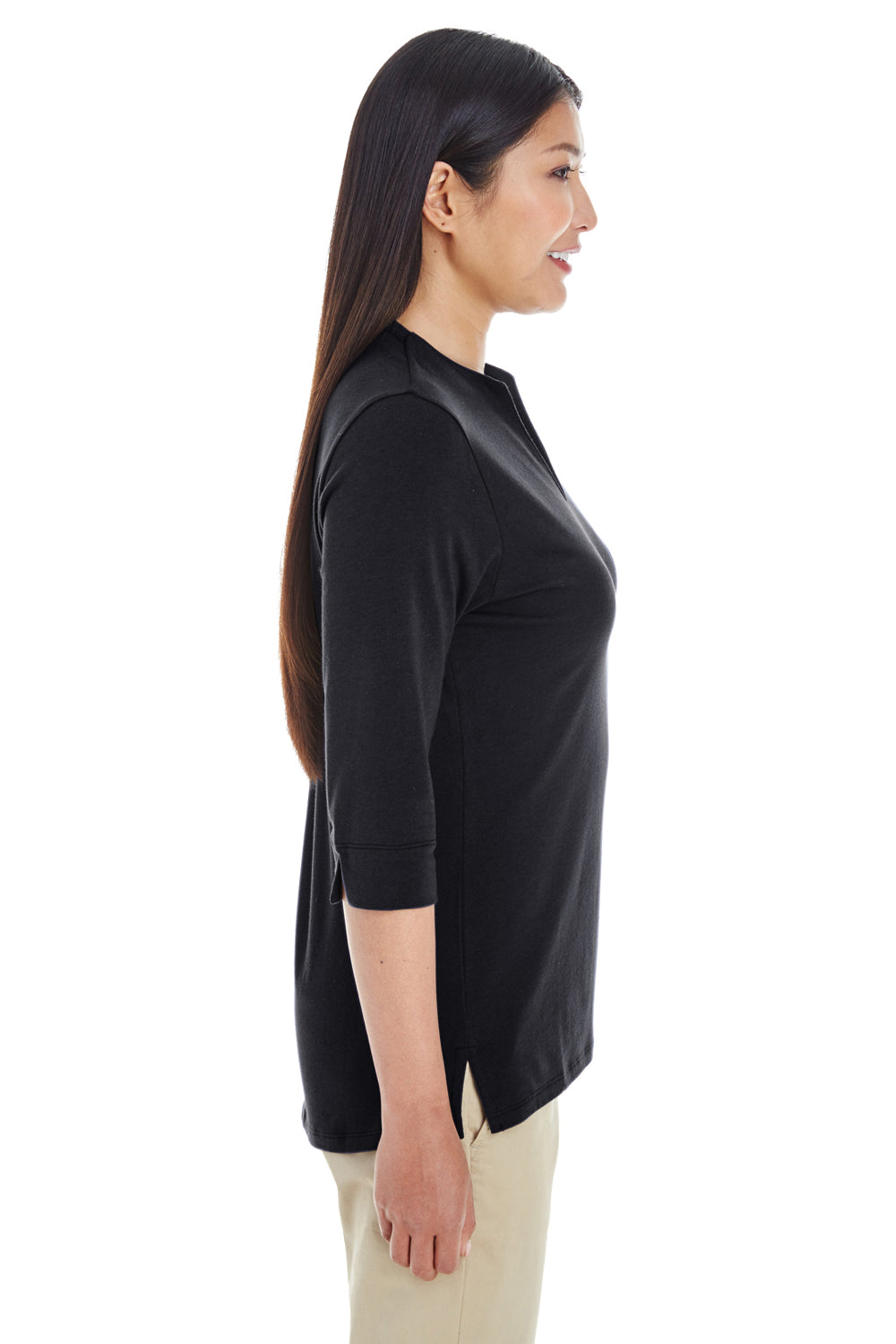Devon & Jones DP188W Womens Perfect Fit 3/4 Sleeve Polo Shirt Black Side