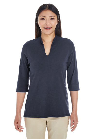 Devon & Jones DP188W Womens Perfect Fit 3/4 Sleeve Polo Shirt Navy Blue Front
