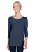 Devon & Jones DP192W Womens Perfect Fit 3/4 Sleeve Wide Neck T-Shirt Navy Blue Front