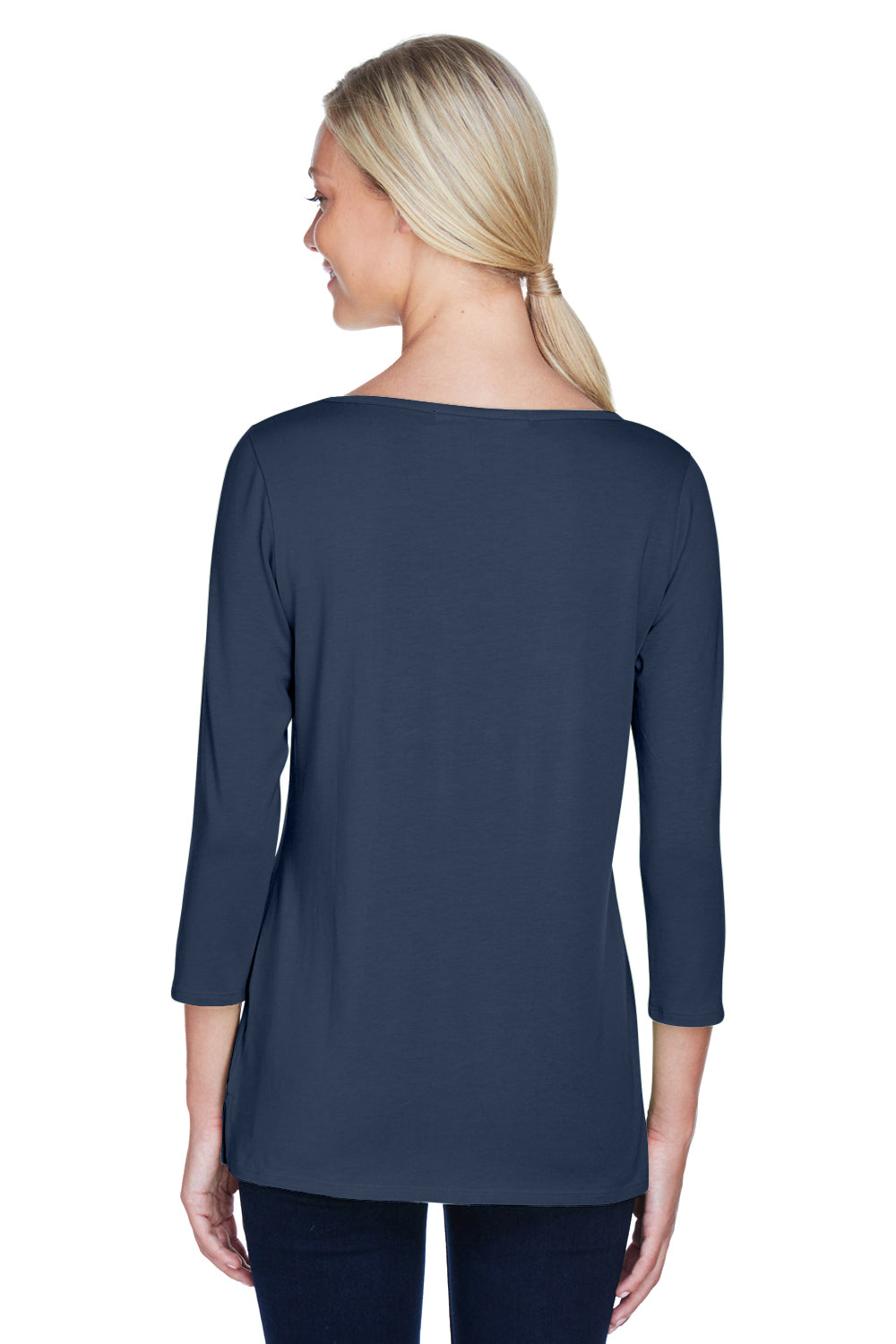 Devon & Jones DP192W Womens Perfect Fit 3/4 Sleeve Wide Neck T-Shirt Navy Blue Back