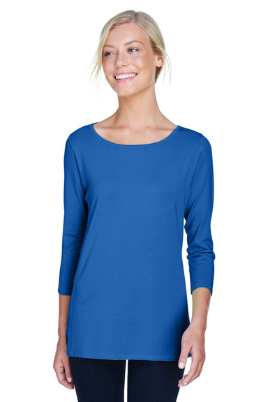 Devon & Jones DP192W Womens Perfect Fit 3/4 Sleeve Wide Neck T-Shirt French Blue Front