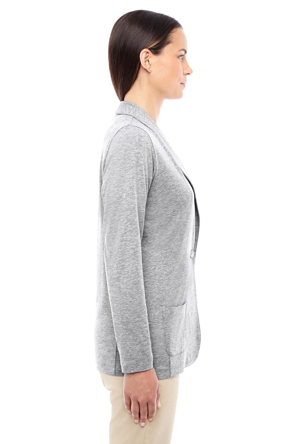 Devon & Jones DP462W Womens Perfect Fit Cardigan Sweater Heather Grey Side