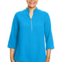Devon & Jones Womens Perfect Fit Short Sleeve 1/4 Zip Crepe Tunic - Ocean Blue