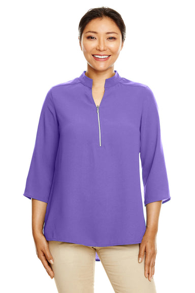 Devon & Jones DP611W Womens Perfect Fit Short Sleeve 1/4 Zip Crepe Tunic Grape Purple Front