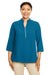 Devon & Jones DP611W Womens Perfect Fit Short Sleeve 1/4 Zip Crepe Tunic Teal Blue Front