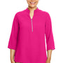 Devon & Jones Womens Perfect Fit Short Sleeve 1/4 Zip Crepe Tunic - Crown Raspberry Pink