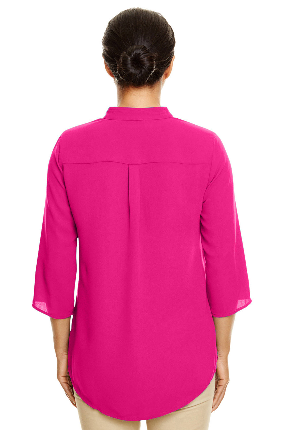 Devon & Jones DP611W Womens Perfect Fit Short Sleeve 1/4 Zip Crepe Tunic Crown Raspberry Pink Back