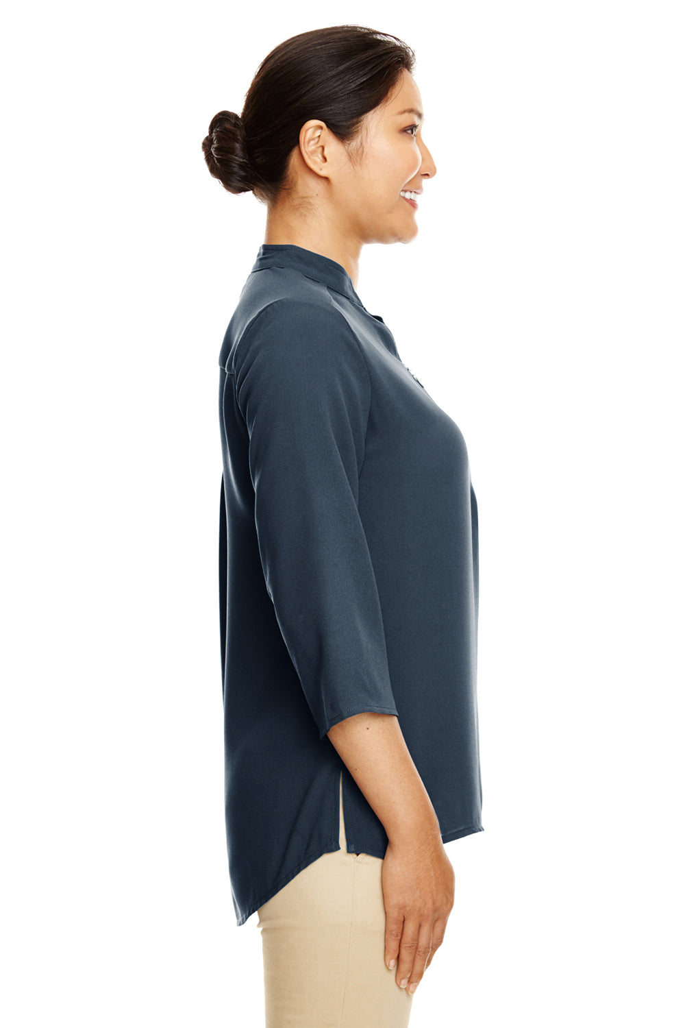 Devon & Jones DP611W Womens Perfect Fit Short Sleeve 1/4 Zip Crepe Tunic Navy Blue Side