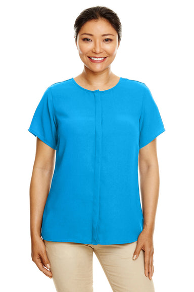 Devon & Jones DP612W Womens Perfect Fit Short Sleeve Blouse Ocean Blue Front